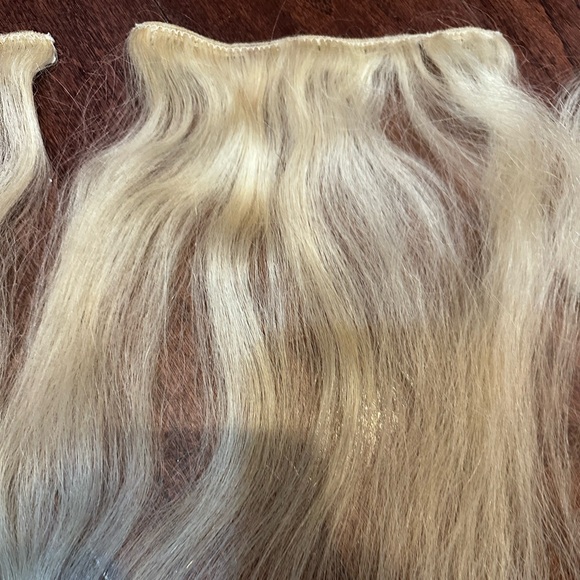 REMY 100% REAL HUMAN HAIR CLIP IN EXTENSIONS 14" 6 pieces Platinum Blonde #613 - Picture 4 of 4